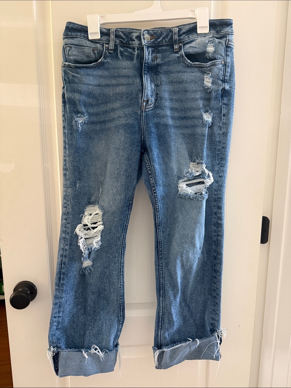 Vigoss Medium Blue Distressed Boyfriend Jeans with Rolled Hems
